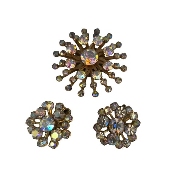 Vintage Unsigned AB Rhinestone Brooch Set (A7895) - Picture 1 of 5